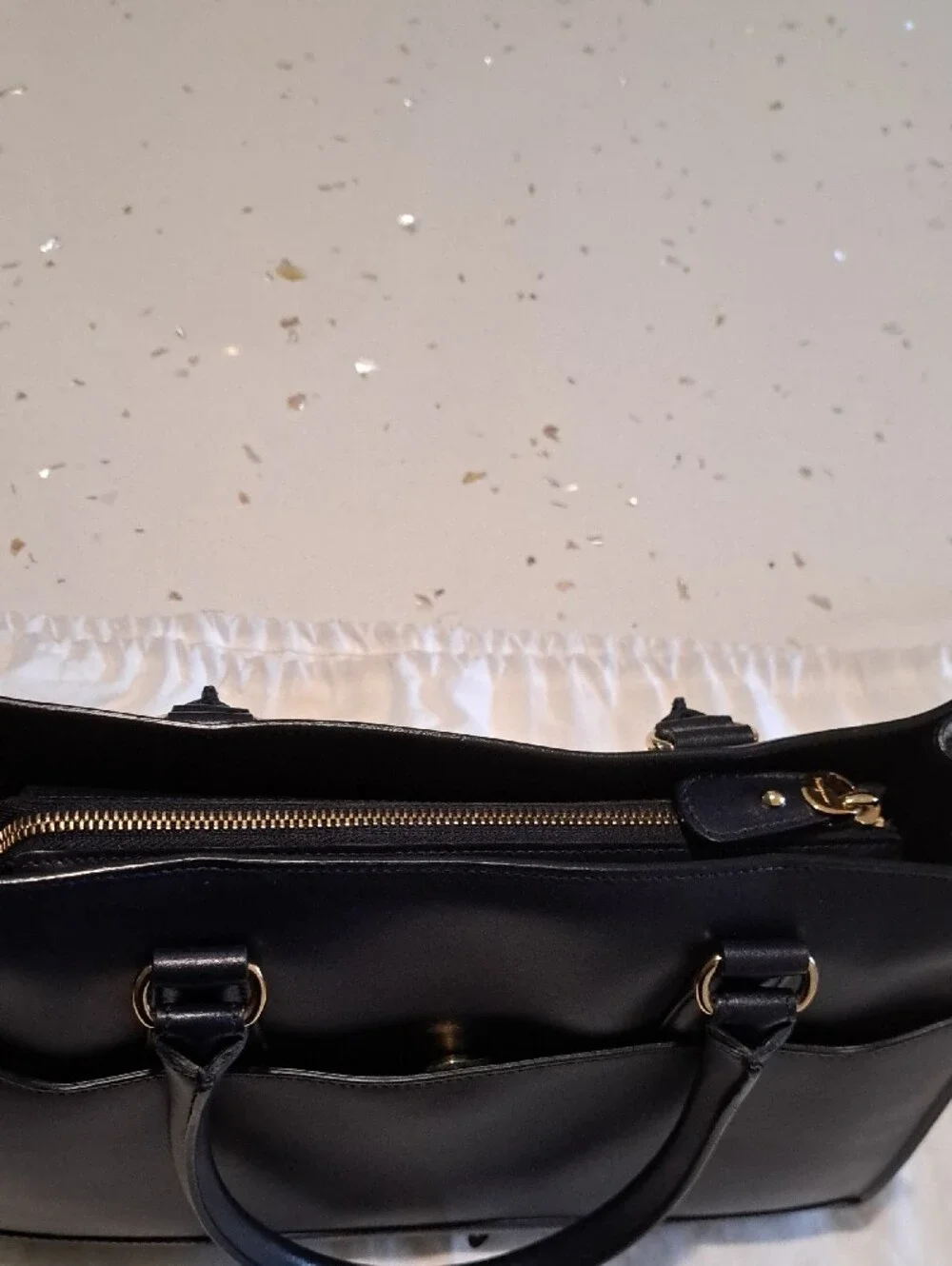 Salvatore Ferragamo Navy Leather Briana Bag with Gold Hardware